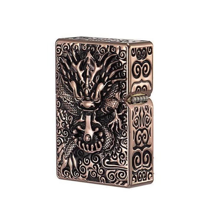 Briquet à pétrole rechargeable en forme de dragon sculpté classique
