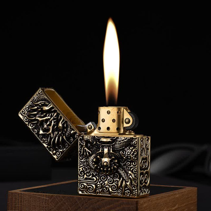 Briquet à pétrole rechargeable en forme de dragon sculpté classique