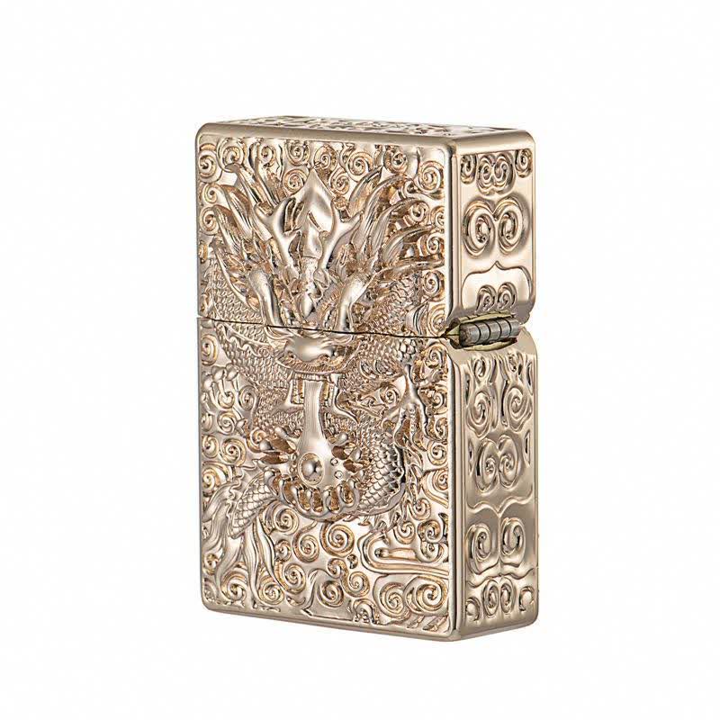 Briquet à pétrole rechargeable en forme de dragon sculpté classique