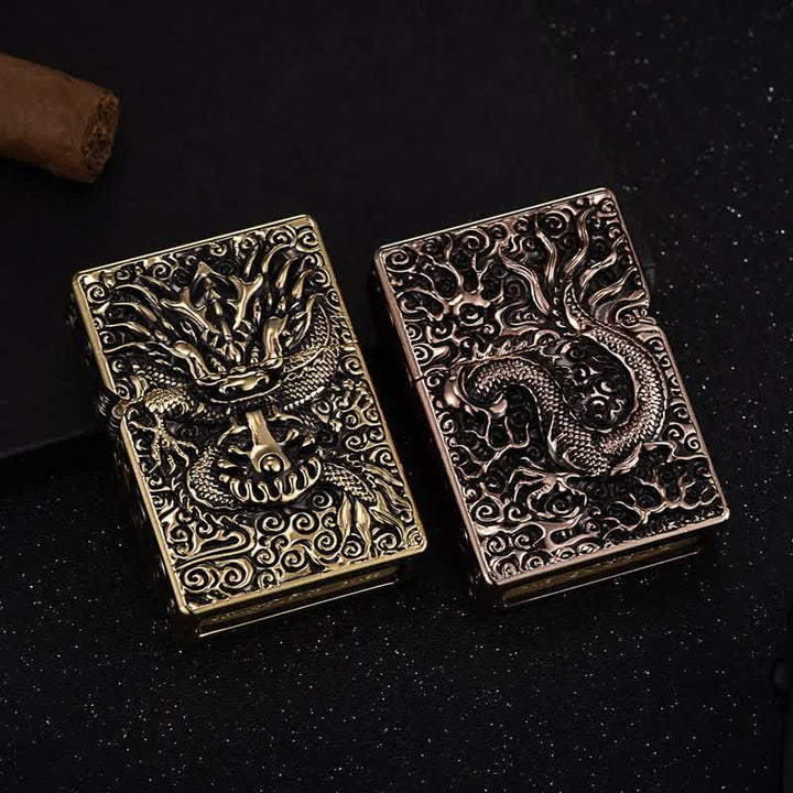 Briquet à pétrole rechargeable en forme de dragon sculpté classique