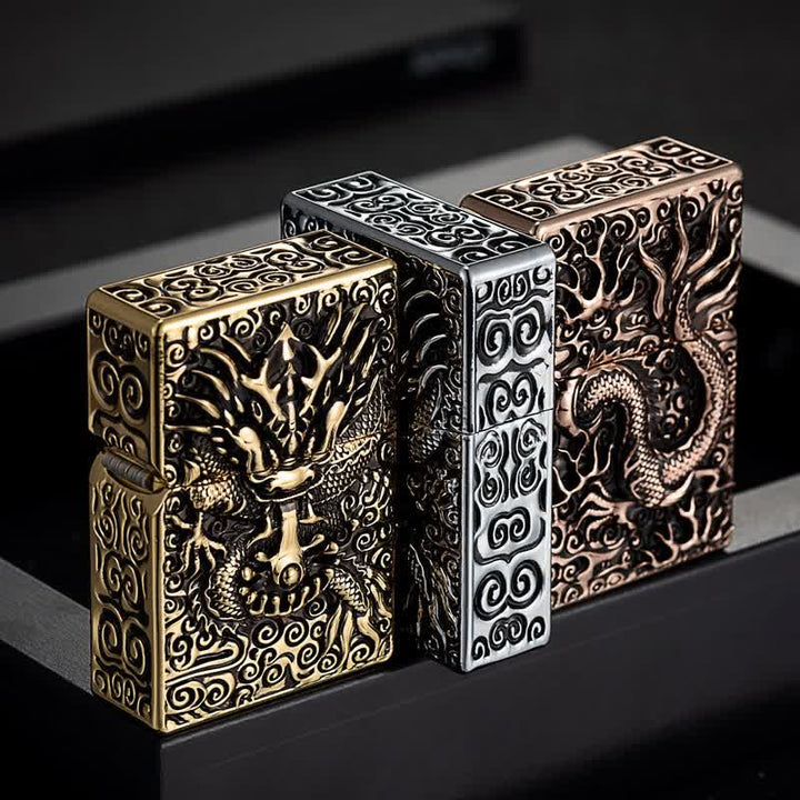 Briquet à pétrole rechargeable en forme de dragon sculpté classique