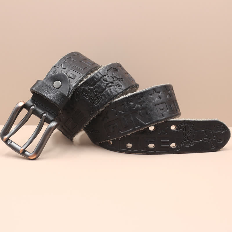 Ceinture en cuir avec motif cheval en relief et lettres anglaises