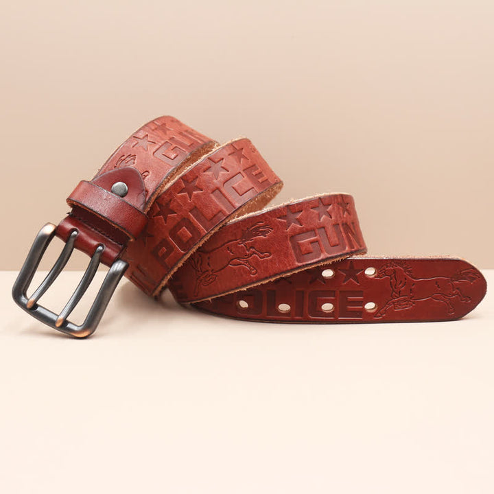 Ceinture en cuir avec motif cheval en relief et lettres anglaises