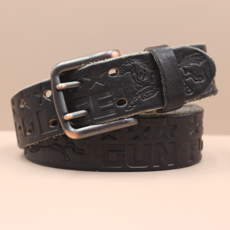 Ceinture en cuir avec motif cheval en relief et lettres anglaises