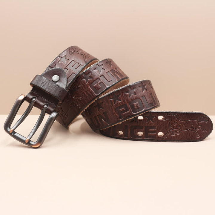 Ceinture en cuir avec motif cheval en relief et lettres anglaises