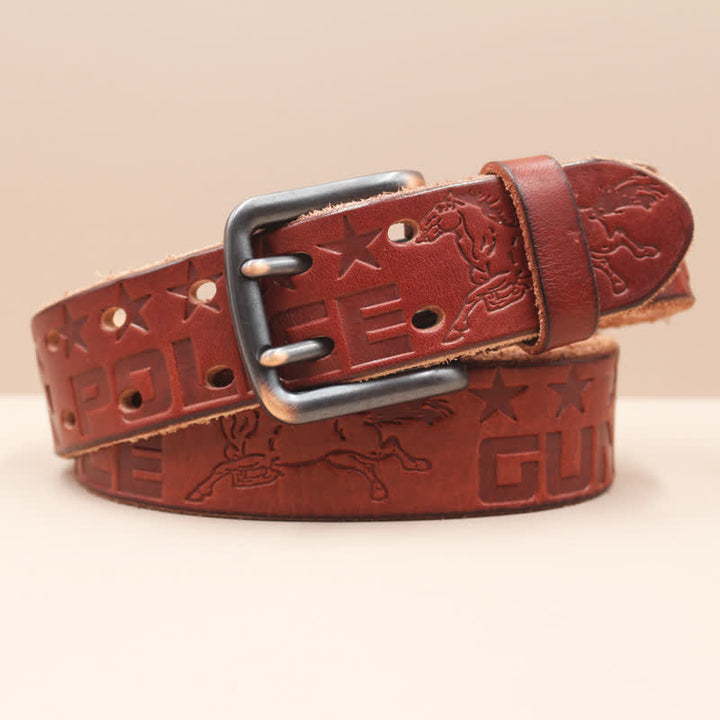 Ceinture en cuir avec motif cheval en relief et lettres anglaises