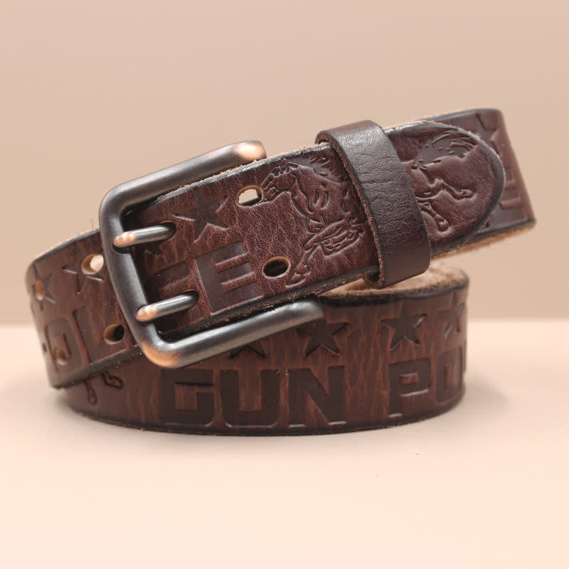 Ceinture en cuir avec motif cheval en relief et lettres anglaises