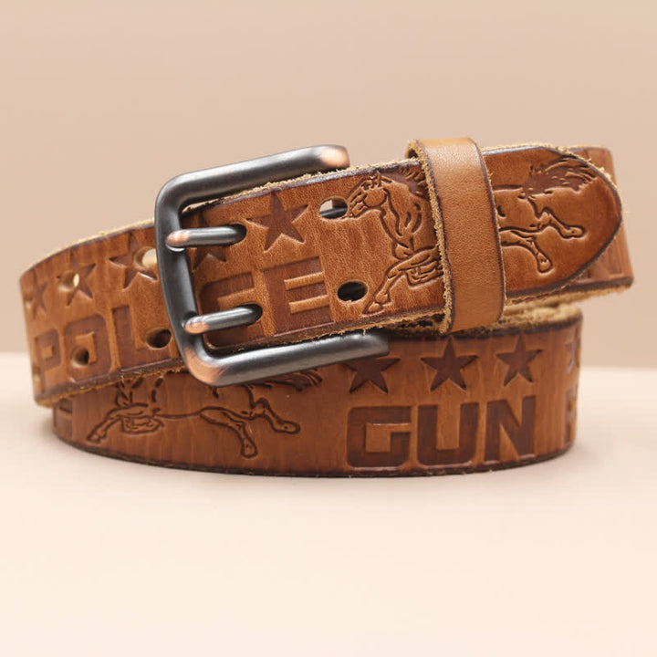 Ceinture en cuir avec motif cheval en relief et lettres anglaises