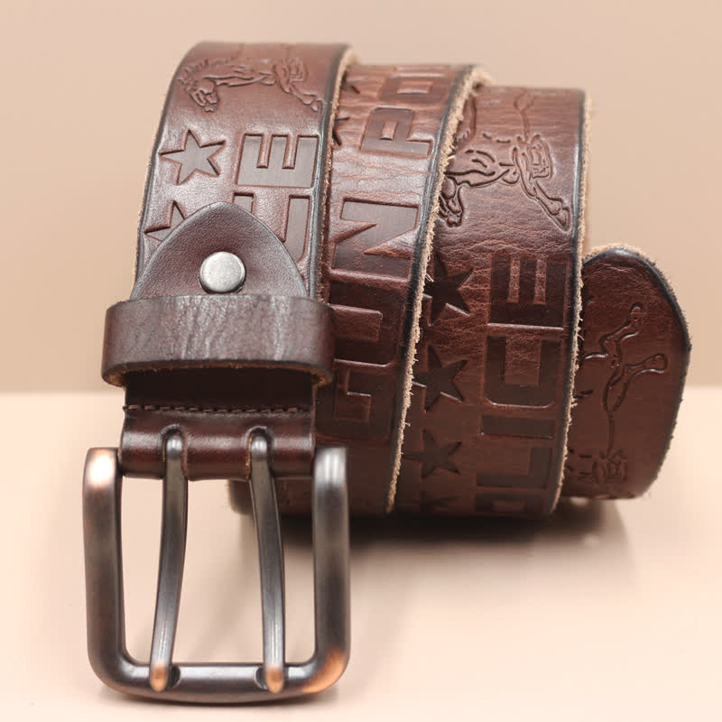 Ceinture en cuir avec motif cheval en relief et lettres anglaises