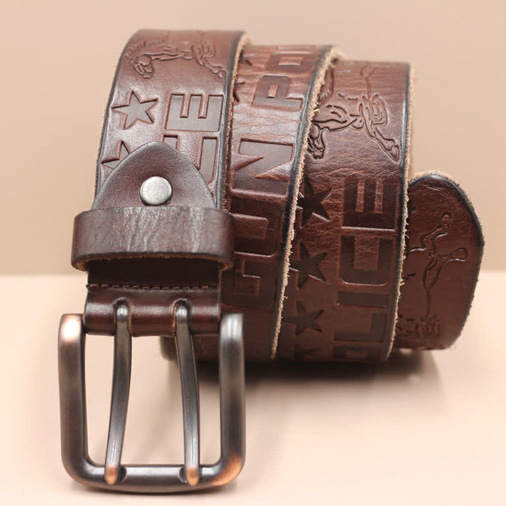 Ceinture en cuir avec motif cheval en relief et lettres anglaises