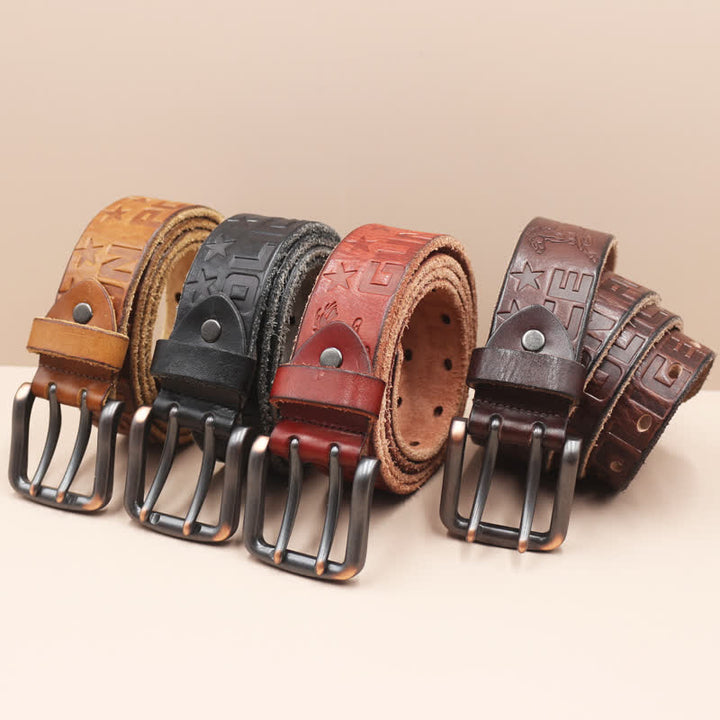 Ceinture en cuir avec motif cheval en relief et lettres anglaises