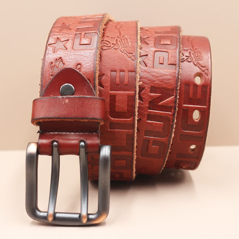 Ceinture en cuir avec motif cheval en relief et lettres anglaises