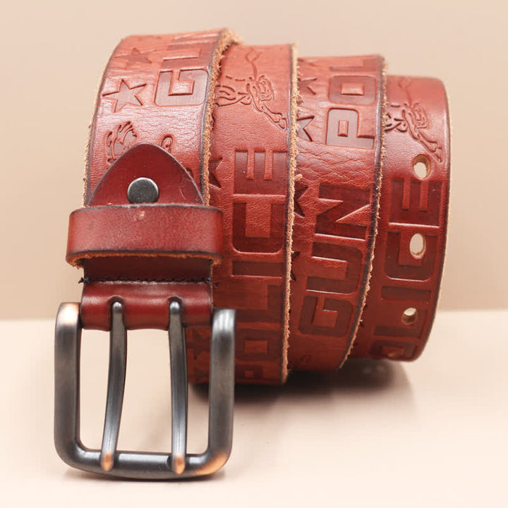 Ceinture en cuir avec motif cheval en relief et lettres anglaises