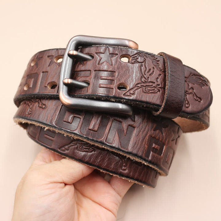 Ceinture en cuir avec motif cheval en relief et lettres anglaises