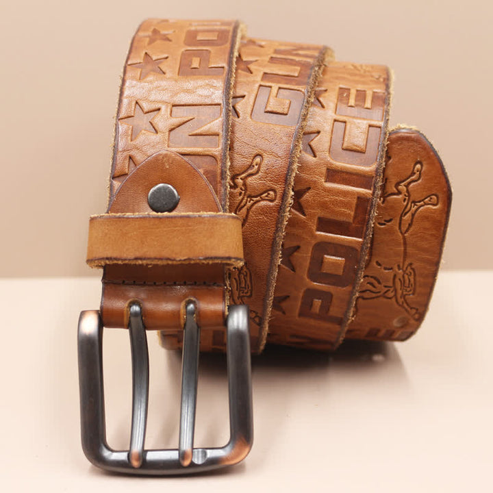Ceinture en cuir avec motif cheval en relief et lettres anglaises