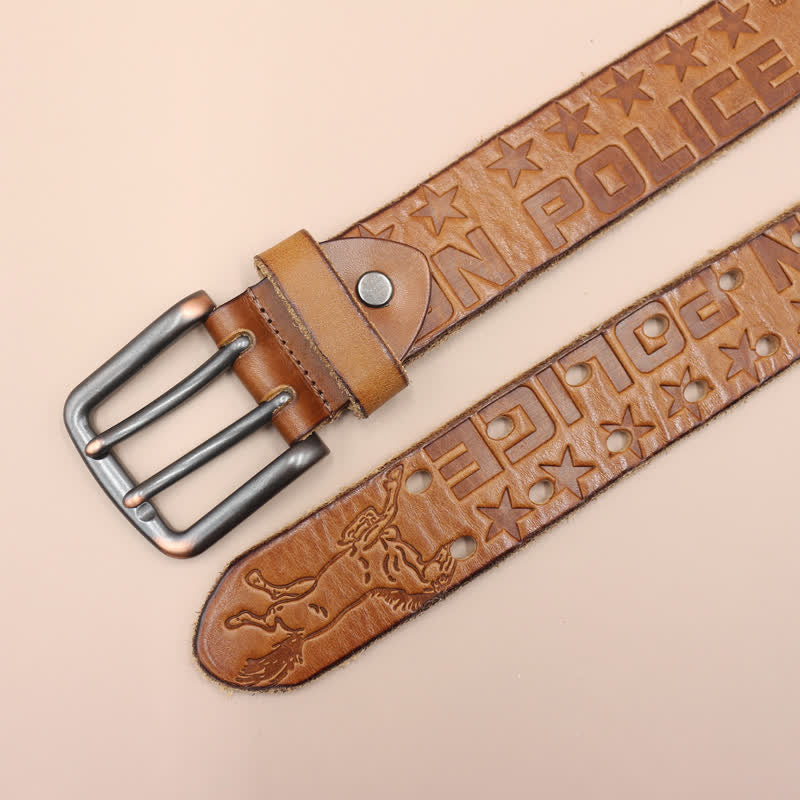 Ceinture en cuir avec motif cheval en relief et lettres anglaises