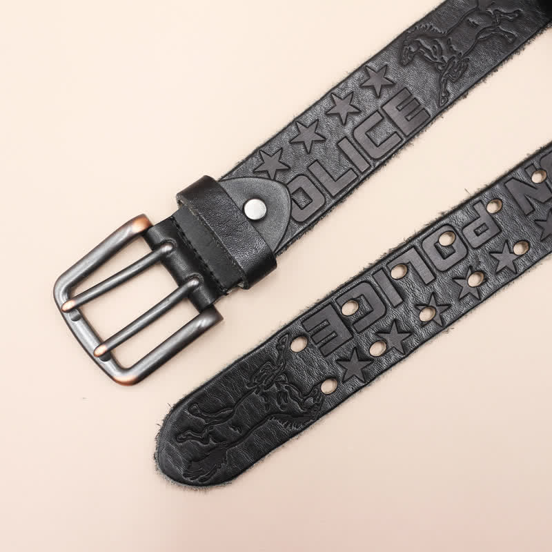 Ceinture en cuir avec motif cheval en relief et lettres anglaises