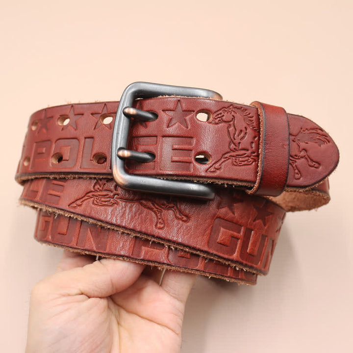 Ceinture en cuir avec motif cheval en relief et lettres anglaises