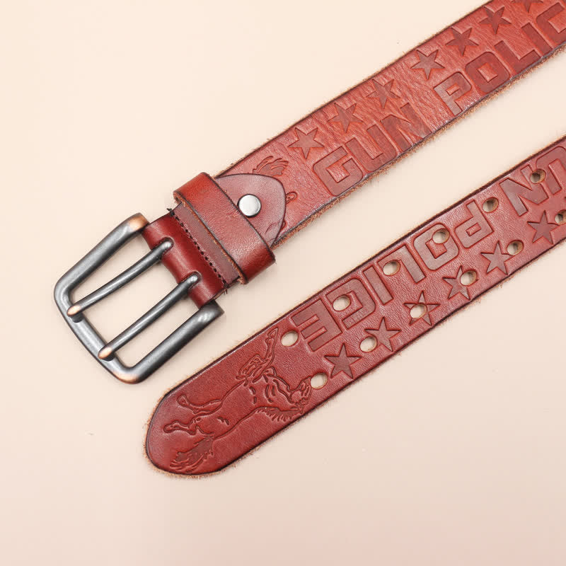 Ceinture en cuir avec motif cheval en relief et lettres anglaises