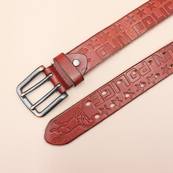 Ceinture en cuir avec motif cheval en relief et lettres anglaises