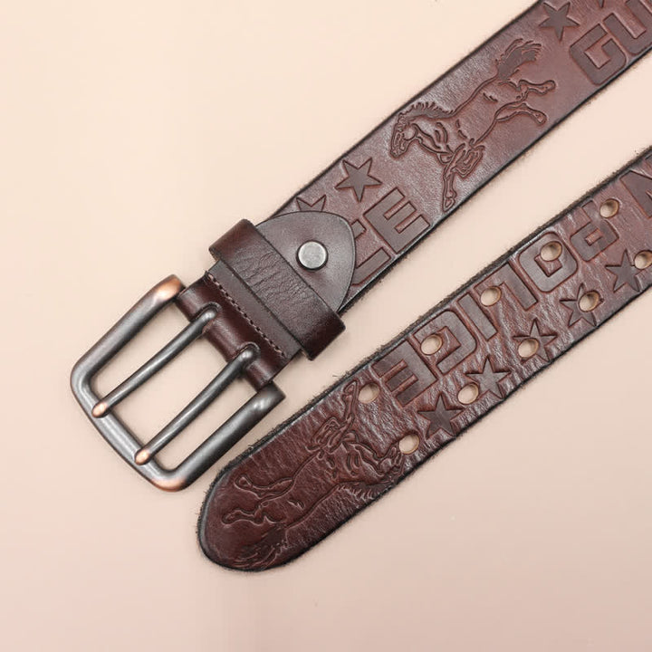 Ceinture en cuir avec motif cheval en relief et lettres anglaises