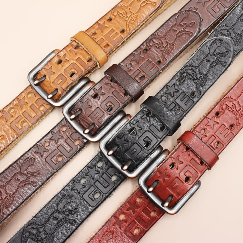 Ceinture en cuir avec motif cheval en relief et lettres anglaises