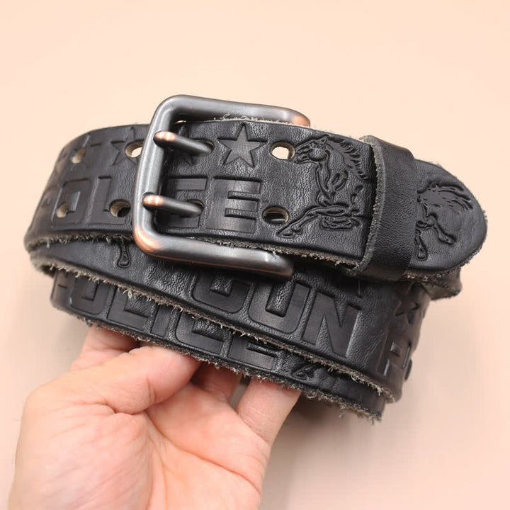 Ceinture en cuir avec motif cheval en relief et lettres anglaises
