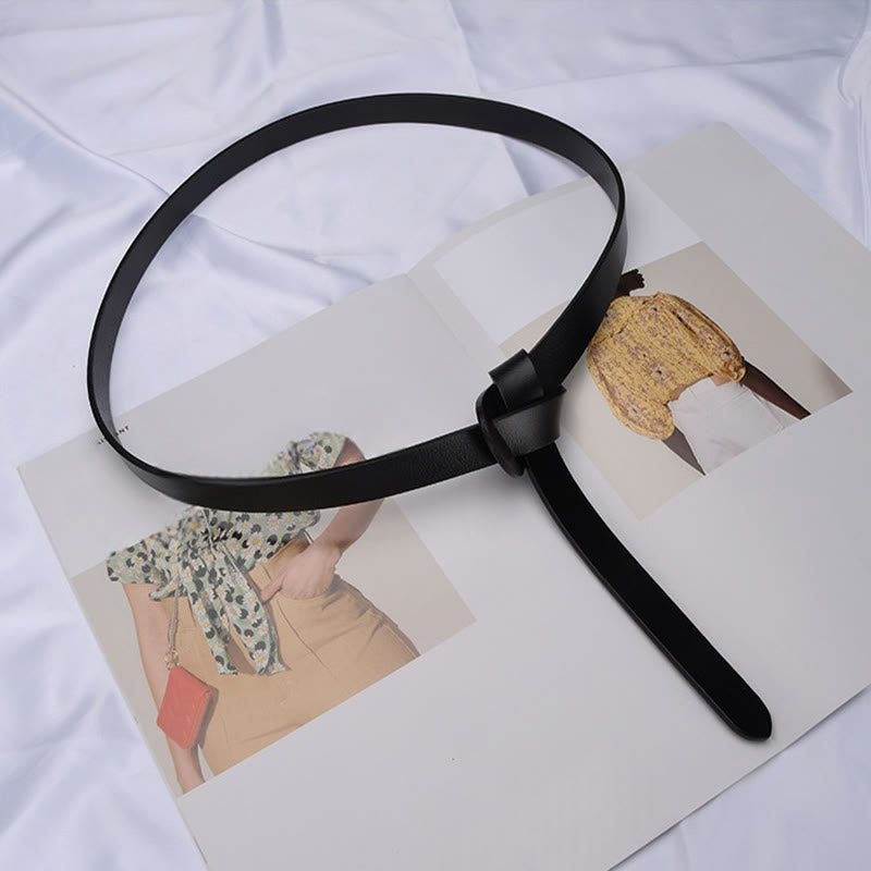 Ceinture classique en cuir avec nœud de couleur unie