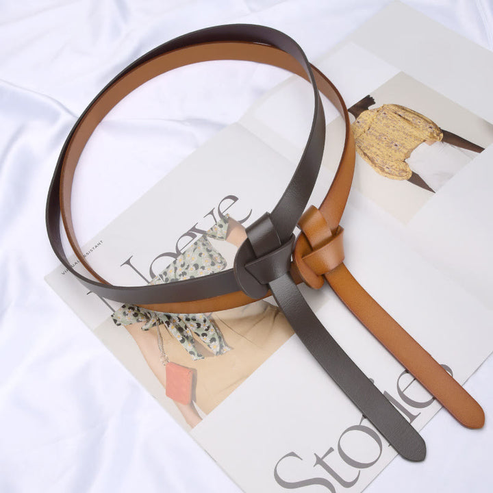 Ceinture classique en cuir avec nœud de couleur unie