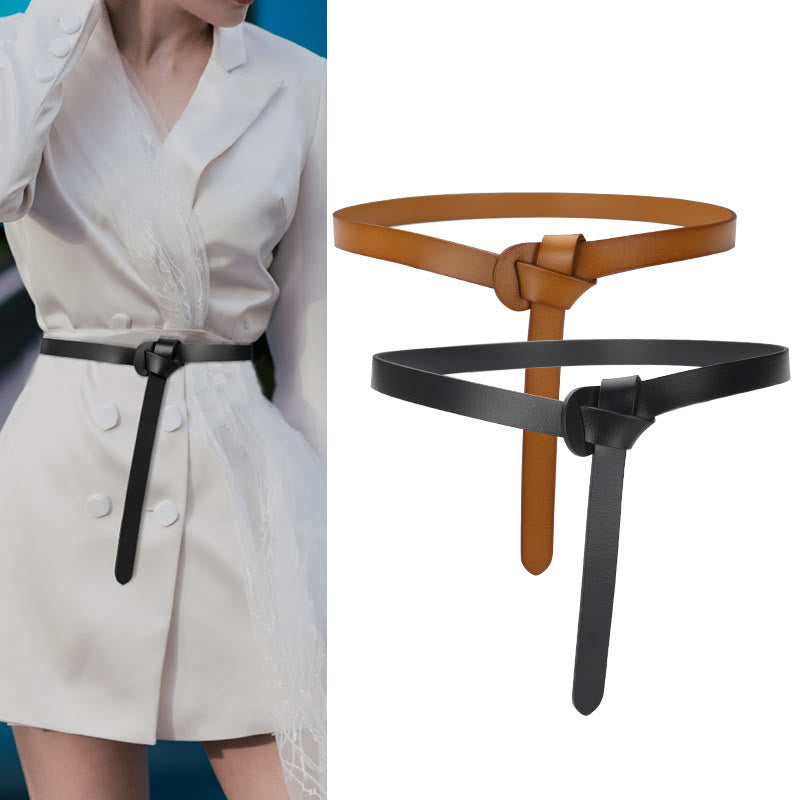 Ceinture classique en cuir avec nœud de couleur unie