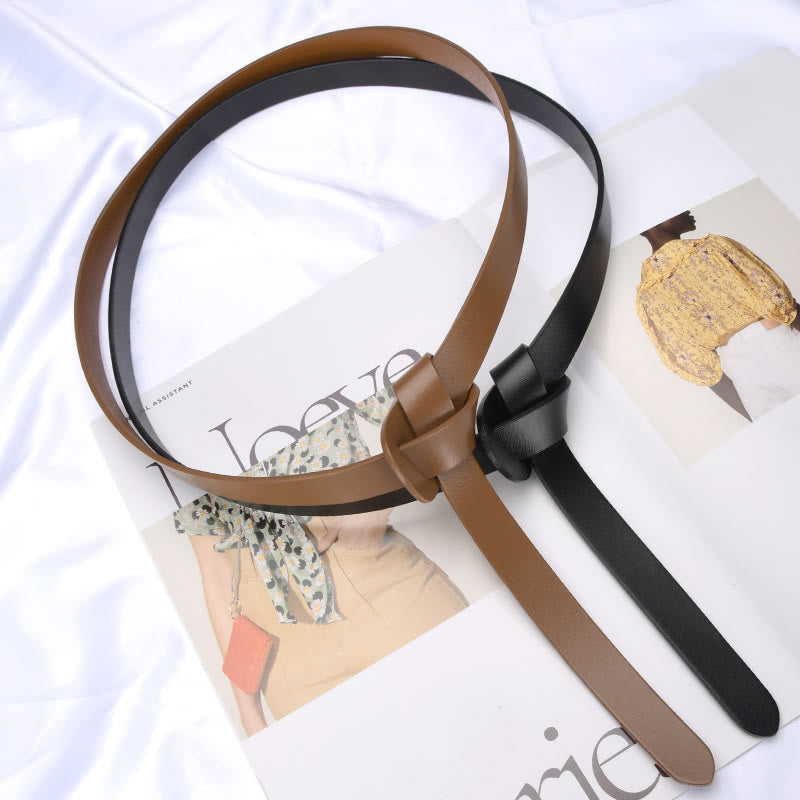 Ceinture classique en cuir avec nœud de couleur unie