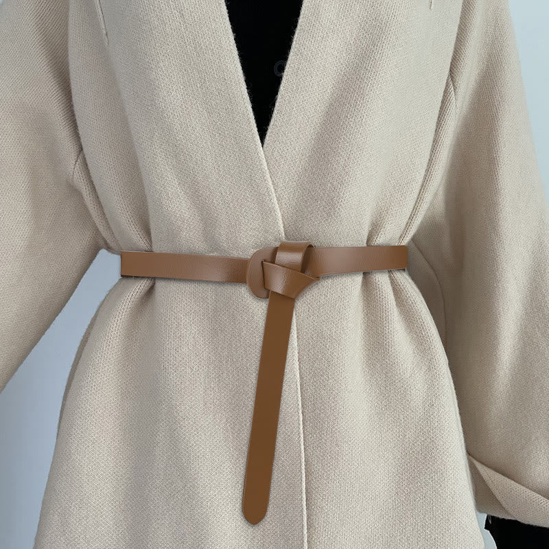 Ceinture classique en cuir avec nœud de couleur unie