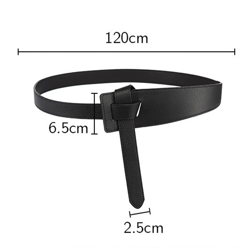 Ceinture en cuir pour femme avec nœud de couleur unie