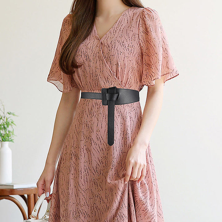 Ceinture en cuir pour femme avec nœud de couleur unie