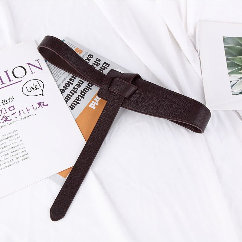 Ceinture en cuir pour femme avec nœud de couleur unie