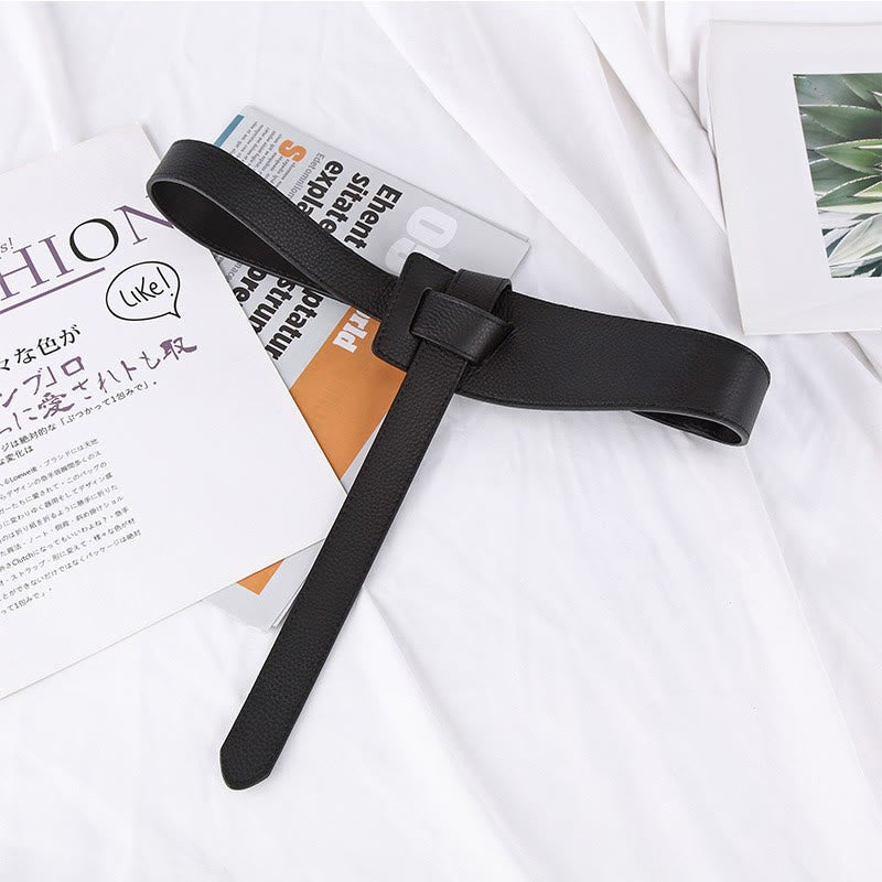 Ceinture en cuir pour femme avec nœud de couleur unie