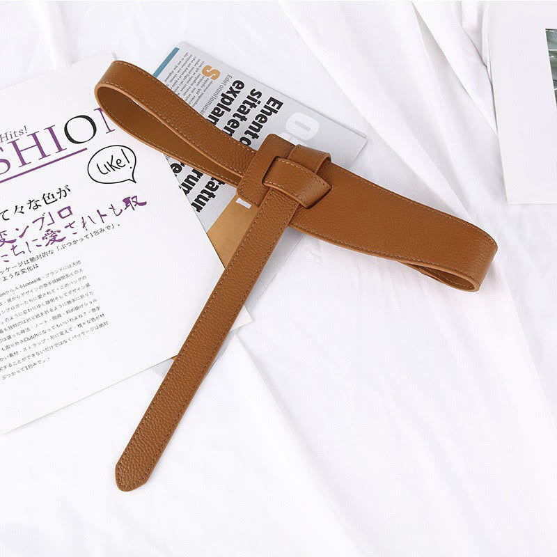 Ceinture en cuir pour femme avec nœud de couleur unie