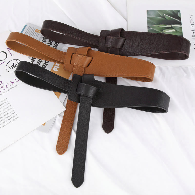Ceinture en cuir pour femme avec nœud de couleur unie