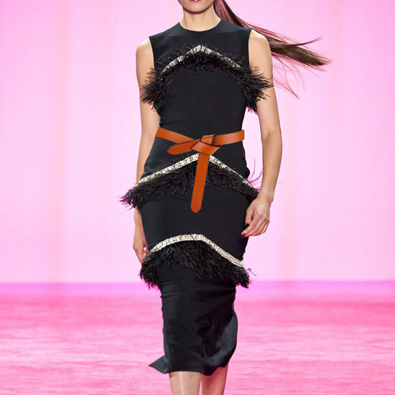 Ceinture en cuir à noeud noir et marron pour femme