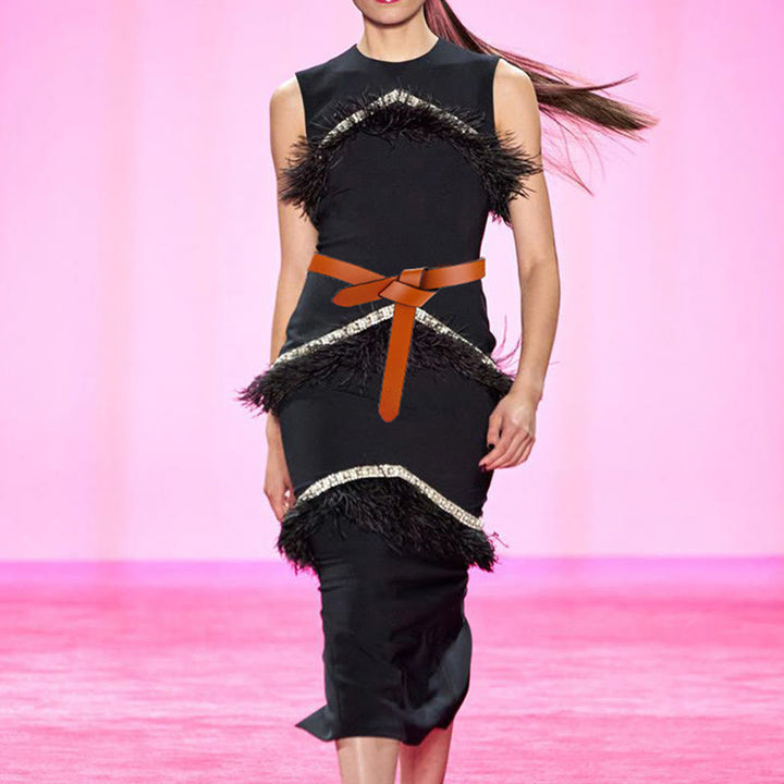 Ceinture en cuir à noeud noir et marron pour femme