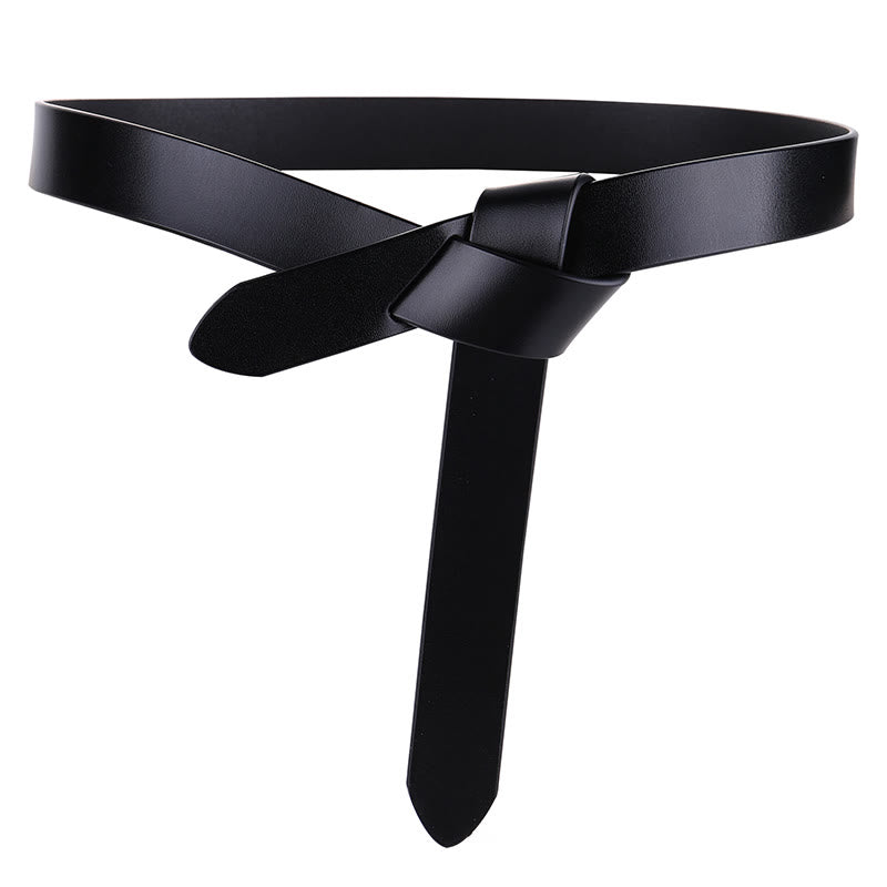 Ceinture en cuir à noeud noir et marron pour femme