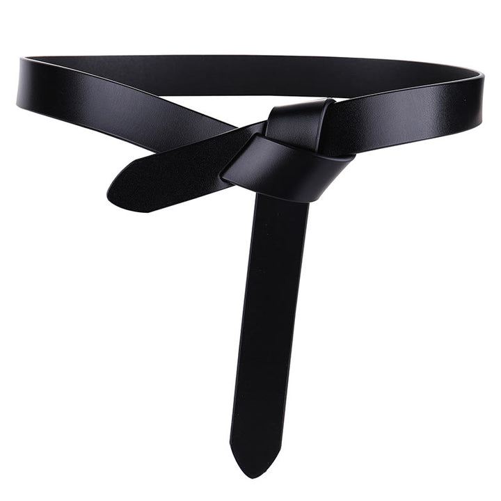 Ceinture en cuir à noeud noir et marron pour femme