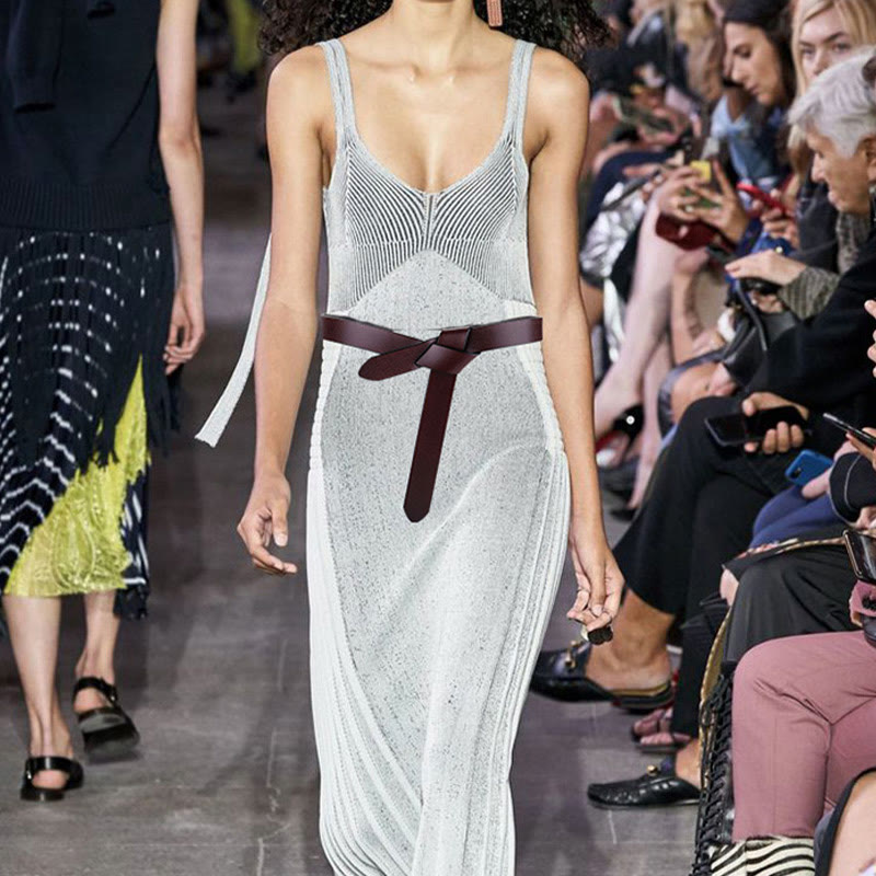 Ceinture en cuir à noeud noir et marron pour femme