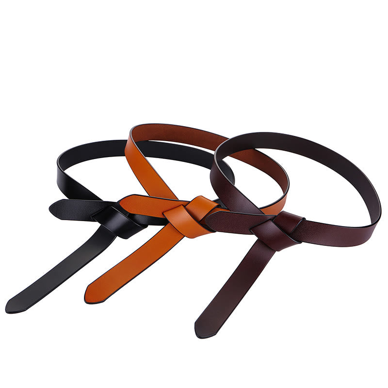 Ceinture en cuir à noeud noir et marron pour femme