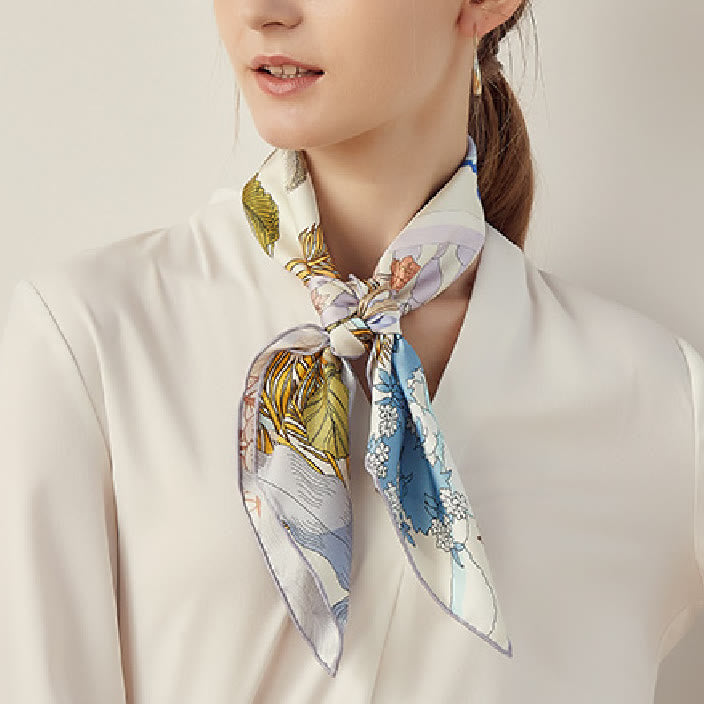 Foulard fin en soie pour femme Jardin dans l'air Printemps