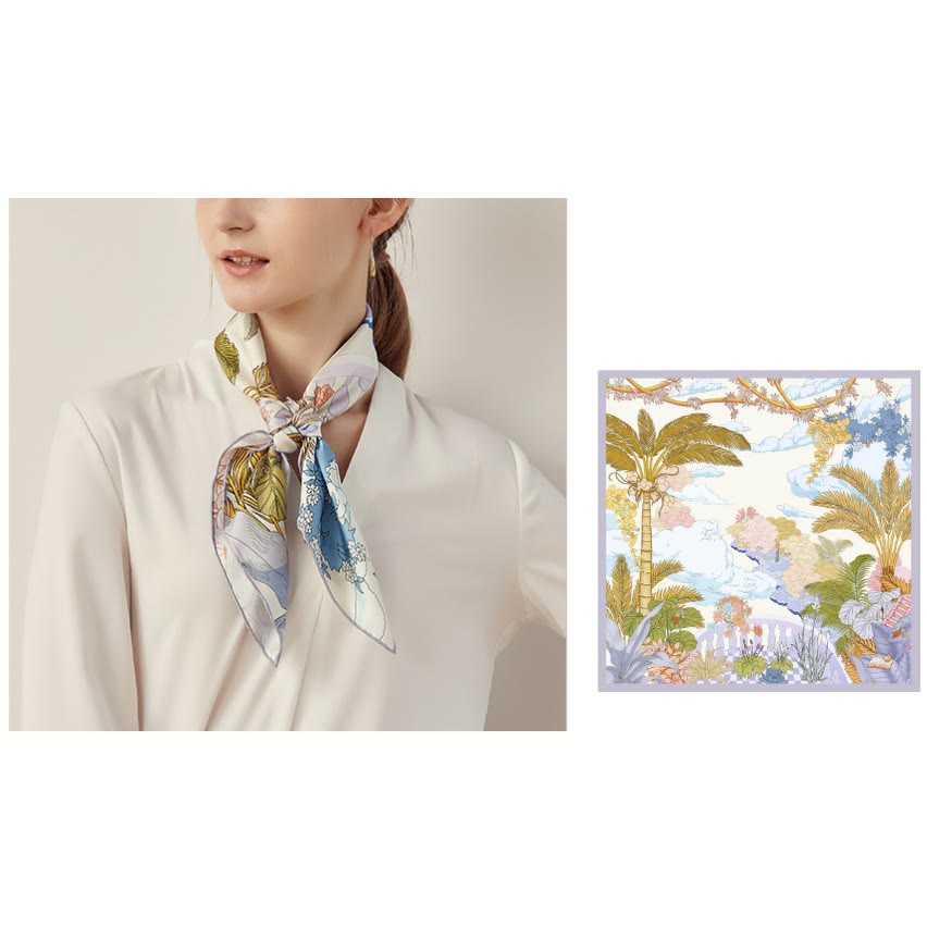 Foulard fin en soie pour femme Jardin dans l'air Printemps