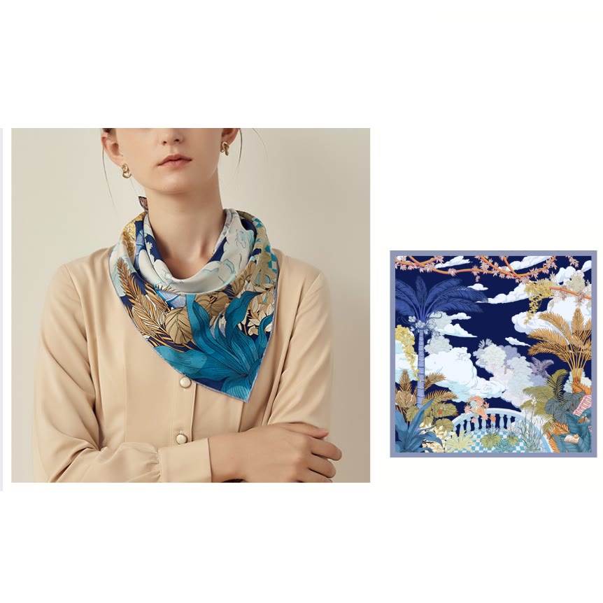 Foulard fin en soie pour femme Jardin dans l'air Printemps