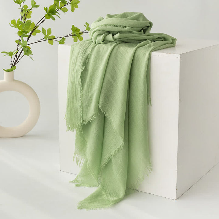 Écharpe d'été fine et douce à pompons courts de couleur unie - #13 Vert clair - image 17