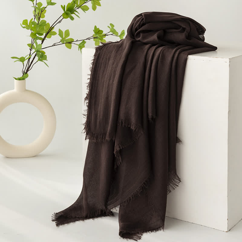 Écharpe d'été fine et douce à pompons courts de couleur unie - #34 Café noir - image 38