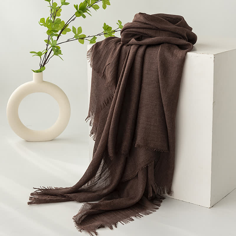 Écharpe d'été fine et douce à pompons courts de couleur unie - #27 Selle Marron - image 31